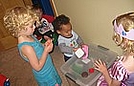 The kids set up a dining area in the nap room