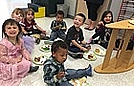 Eating lunch at Corin's preschool