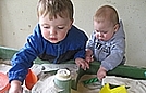 Having fun at the sand table